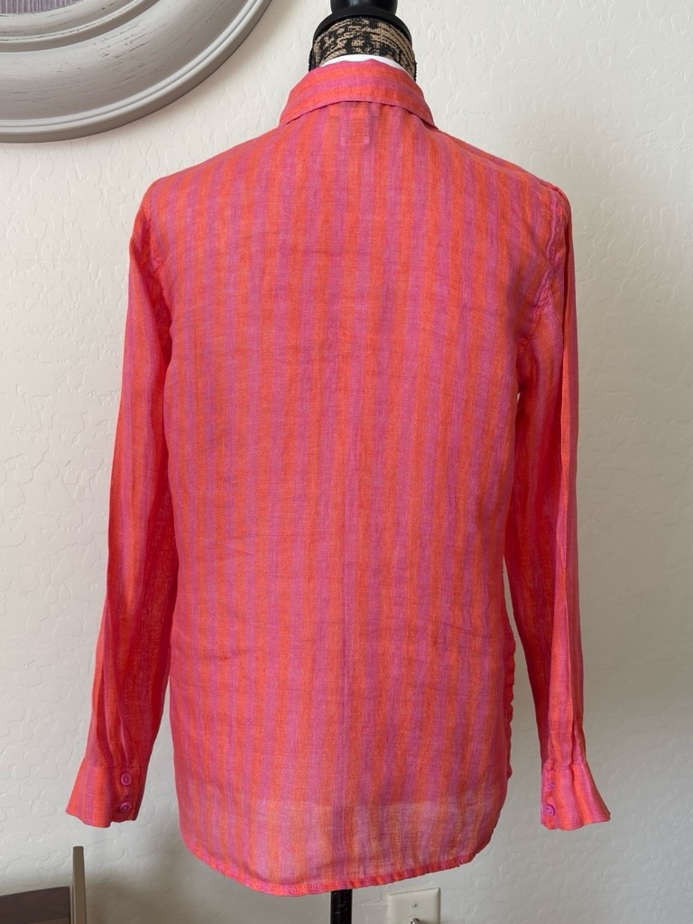 Nicole Miller Pink and Orange Striped Button-Up 109% linen Blouse.S - Picture 2 of 7